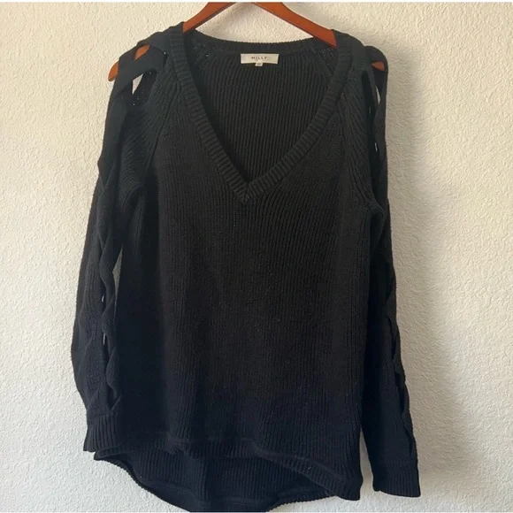 Milly Crisscross open long sleeve V- Neck Sweater M. - Picture 4 of 9
